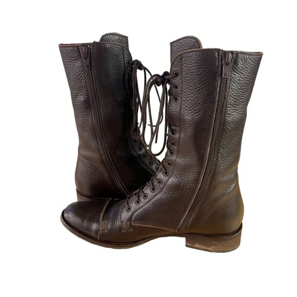 Charles David Regiment Zip & Lace Up Brown Military Combat Leather Boots Italy - Picture 5 of 15